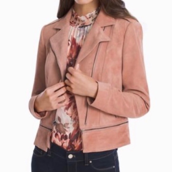 🚫SOLD🚫 White House Black Market Genuine Leather Suede Blush Moto Jacket - Picture 2 of 16